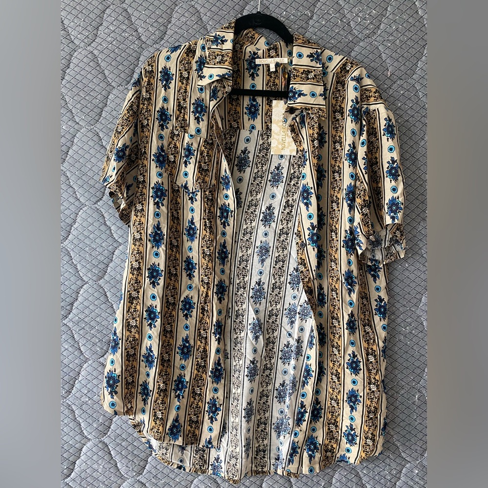 Novella Royale Floral Striped Button Down Shirt